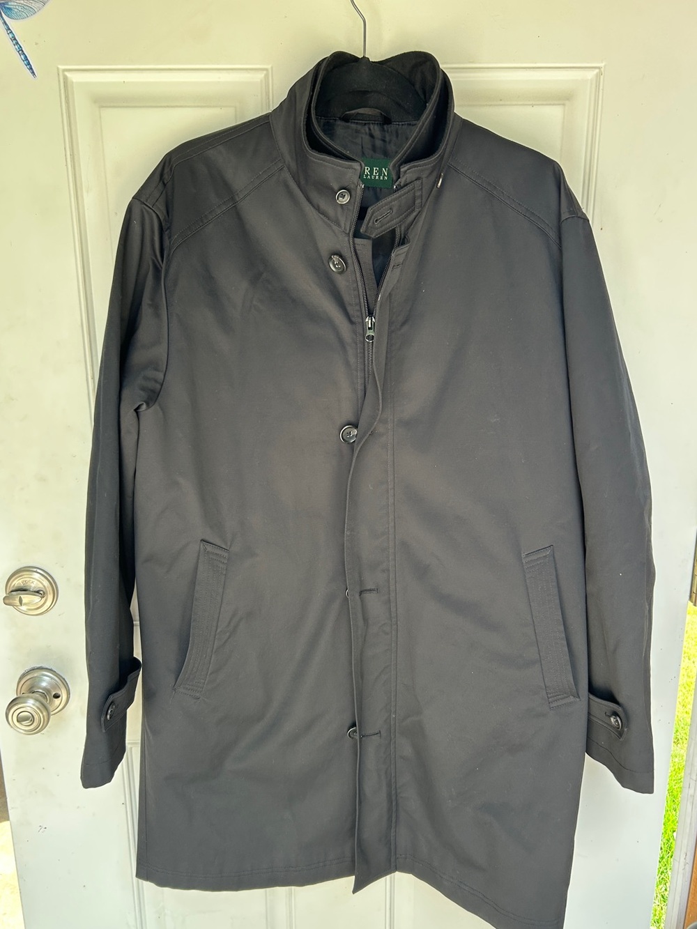 Ralph Lauren Men's Black Trench Coat with Stand Collar